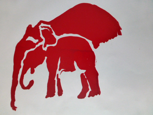 „Elefanten“, Linioldruck auf Papier, DinA4, 2008