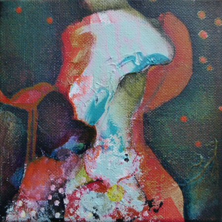 „Frau mit Vogel“, Acryl auf Leinwand, 15x15cm, 2013
